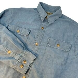 Duluth Trading Mens Medium Blue Jean Denim Shirt Long Sleeve Button Up Coolmax